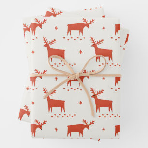 Red Reindeer Christmas   Festive Forest Animal Wrapping Paper Sheet