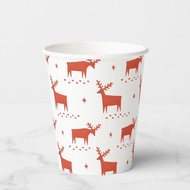 Red Reindeer Christmas | Holiday Party Drinkware Paper Cups (Back)