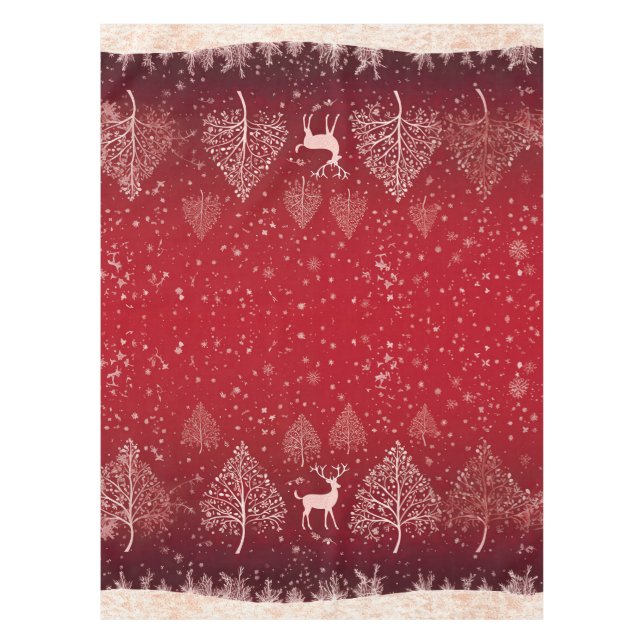Red Reindeer Christmas Tablecloth (Front)