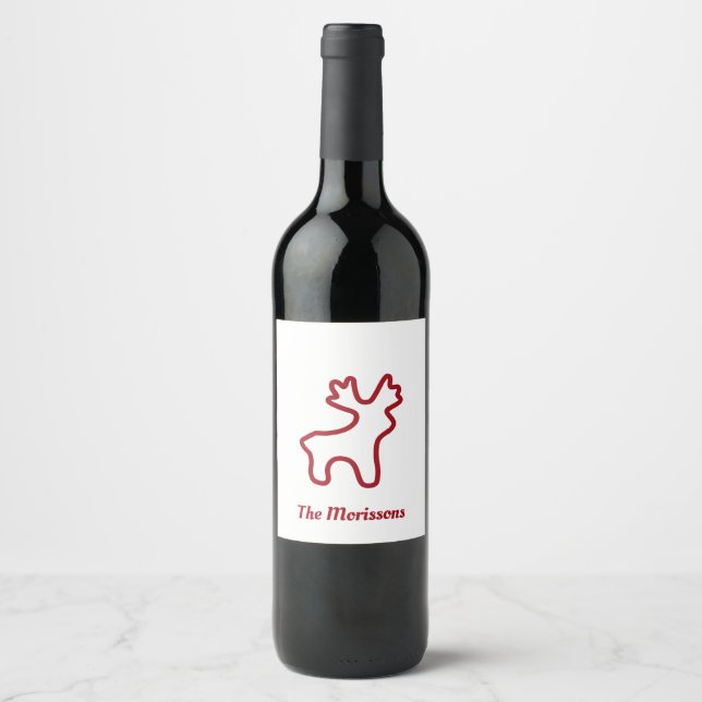 Red Reindeer Contour Personalised Name Wine Label (Front)