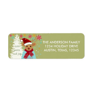 Red Reindeer Cute Vintage Christmas Return Address Label