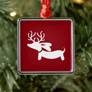 Red Reindeer Dachshund Dog Christmas Tree Ornament
