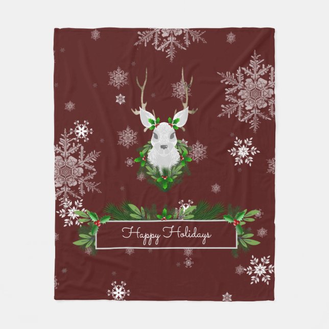 Red Reindeer Fleece Blanket (Front)