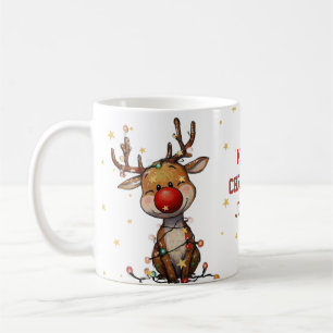 Red Reindeer Floral Merry Christmas Coffee Mug