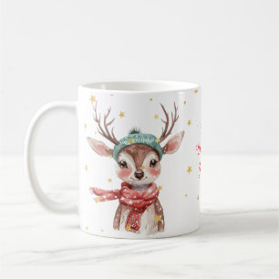 Red Reindeer Floral Merry Christmas Coffee Mug