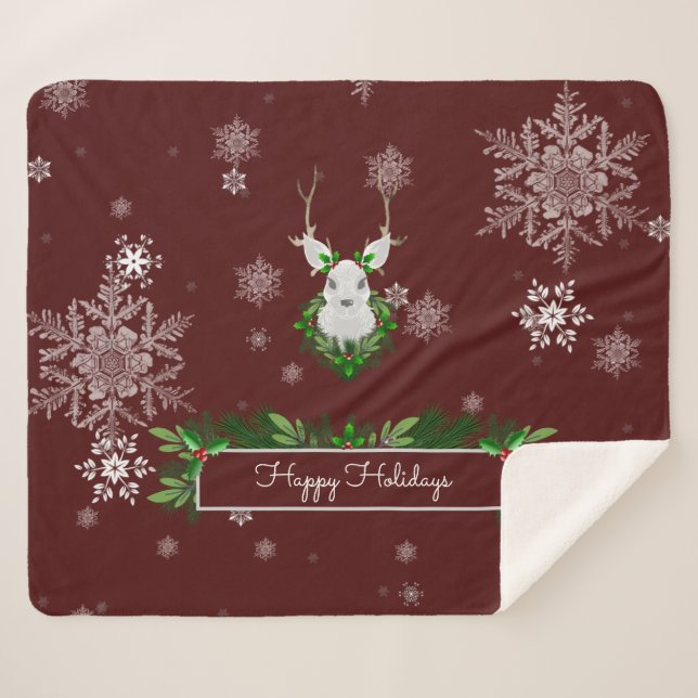Red Reindeer Sherpa Blanket (Front (Horizontal))