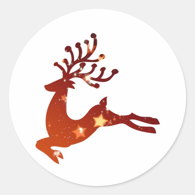 Red Reindeer silhouette - Choose background colour Classic Round Sticker (Front)