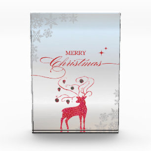Red Reindeer Silver Snowflakes Christmas Photo Block