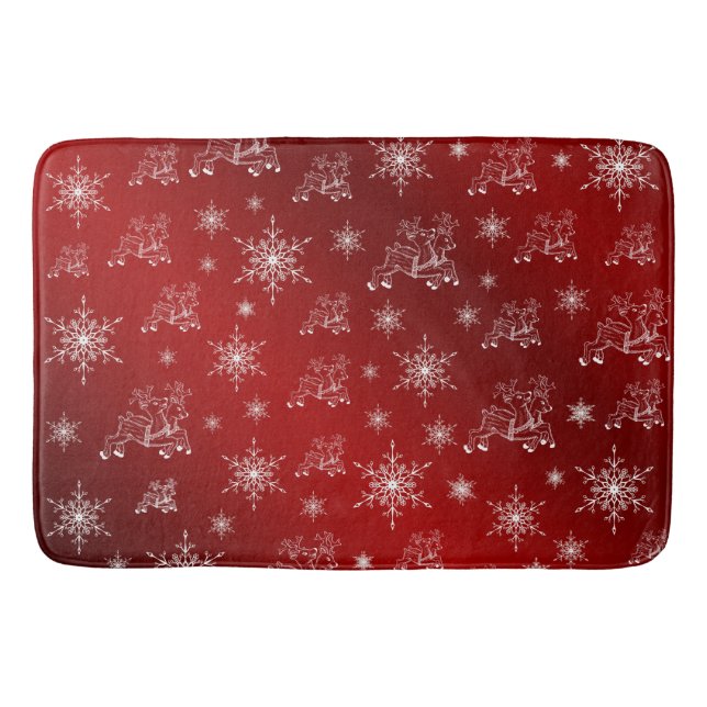 red,reindeer, star, stars, snowflake, christmas bath mat (Front)