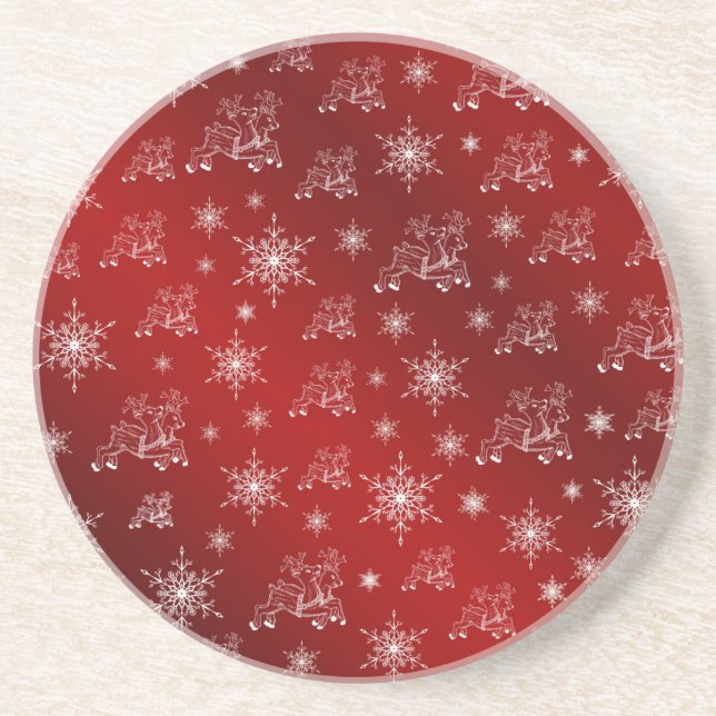 red,reindeer, star, stars, snowflake, christmas coaster (Front)