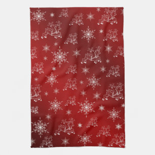 red,reindeer, star, stars, snowflake, christmas tea towel