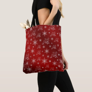 red,reindeer, star, stars, snowflake, christmas tote bag