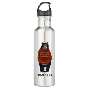 Red Reindeer Sweater Bear   Add Your Name 710 Ml Water Bottle