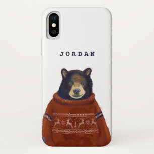 Red Reindeer Sweater Bear Add Your Name iPhone X Case