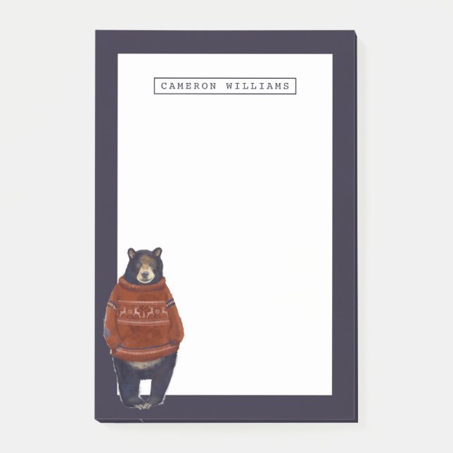 Red Reindeer Sweater Bear | Add Your Name Post-it Notes (Front)