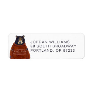 Red Reindeer Sweater Bear   Add Your Name Return Address Label