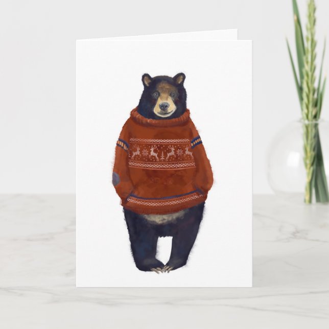 Red Reindeer Sweater Bear Card (Front)
