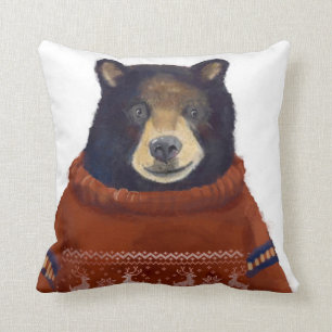Red Reindeer Sweater Bear Cushion