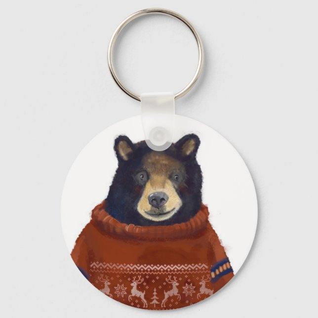 Red Reindeer Sweater Bear Key Ring (Front)