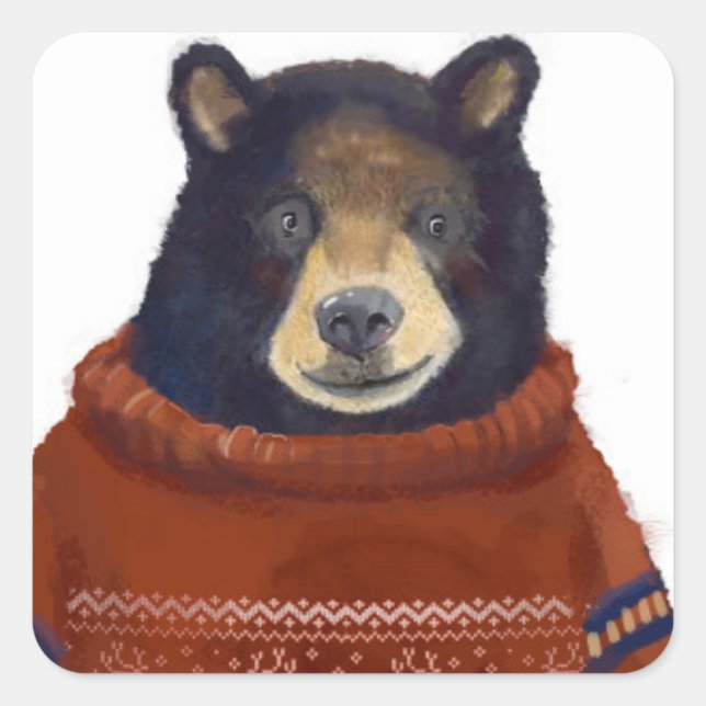 Red Reindeer Sweater Bear Square Sticker (Front)