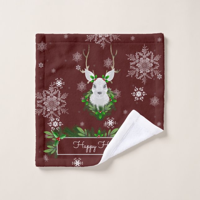 Red Reindeer Towel Set (Wash Cloth)
