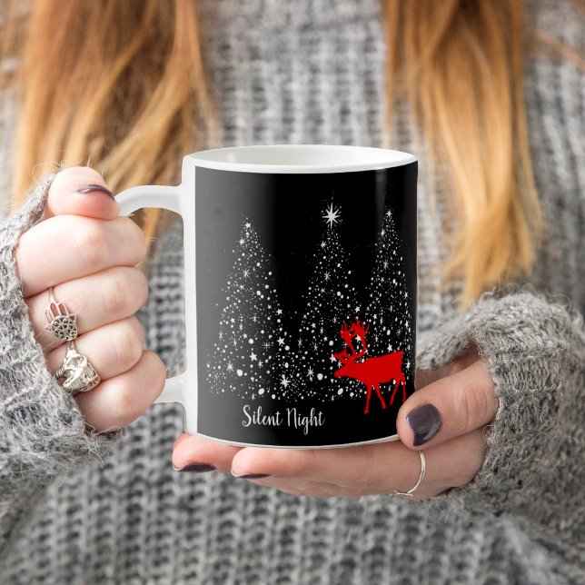 Red Reindeer White Christmas Tree Silent Night Coffee Mug (Creator Uploaded)