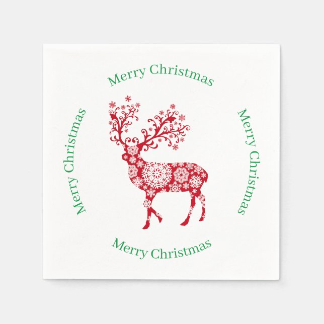 Red reindeer with Merry Christmas greeting Napkin (Front)