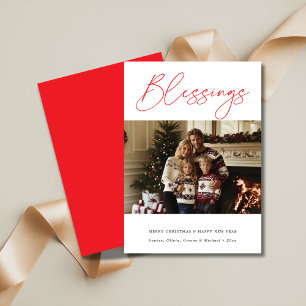 Red Religious Blessings Christmas New Year Photo Holiday Card