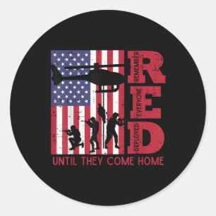 Red Remember Everyone Deployed Flag Helicopter Mem Classic Round Sticker