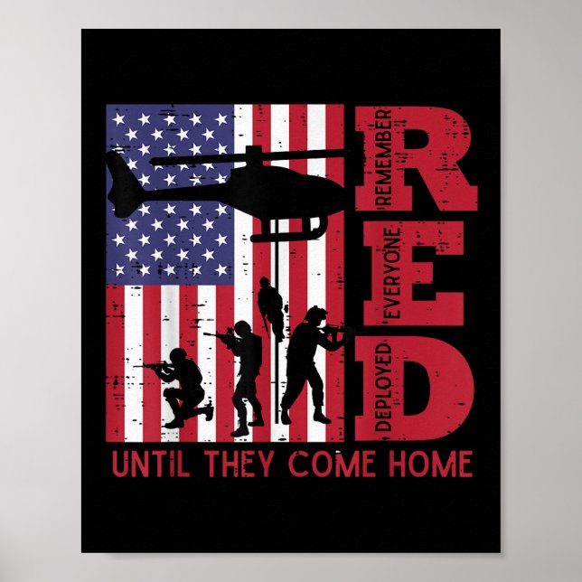Red Remember Everyone Deployed Flag Helicopter Mem Poster (Front)