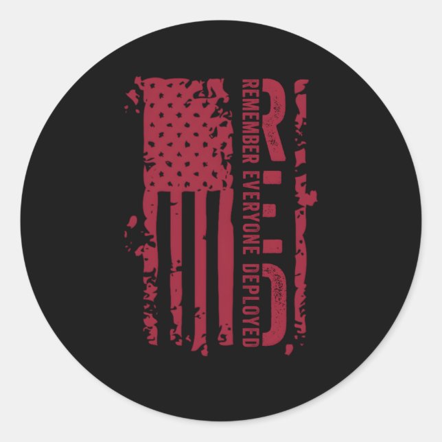 Red Remember Everyone Deployed Red Distressed Flag Classic Round Sticker (Front)