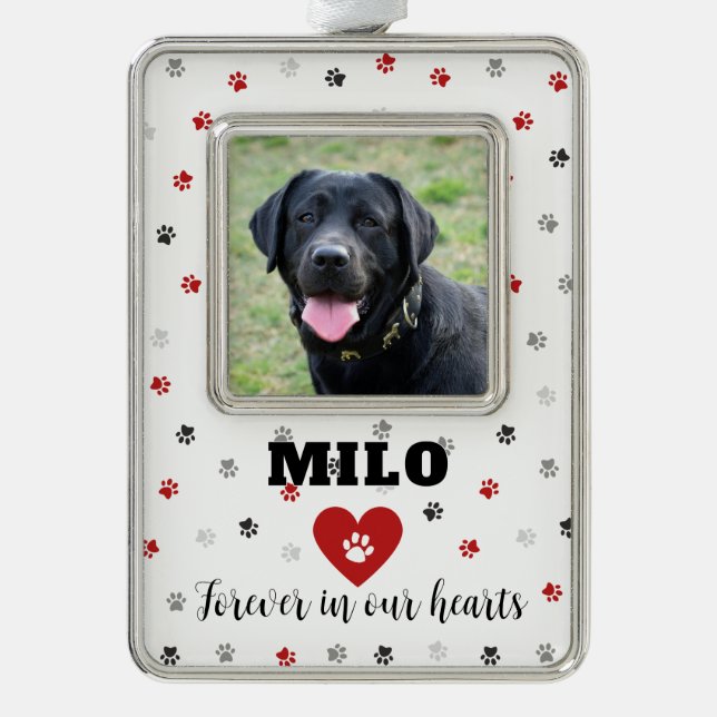 Red Remembrance Pet Loss Dog Photo Ornament (Front)