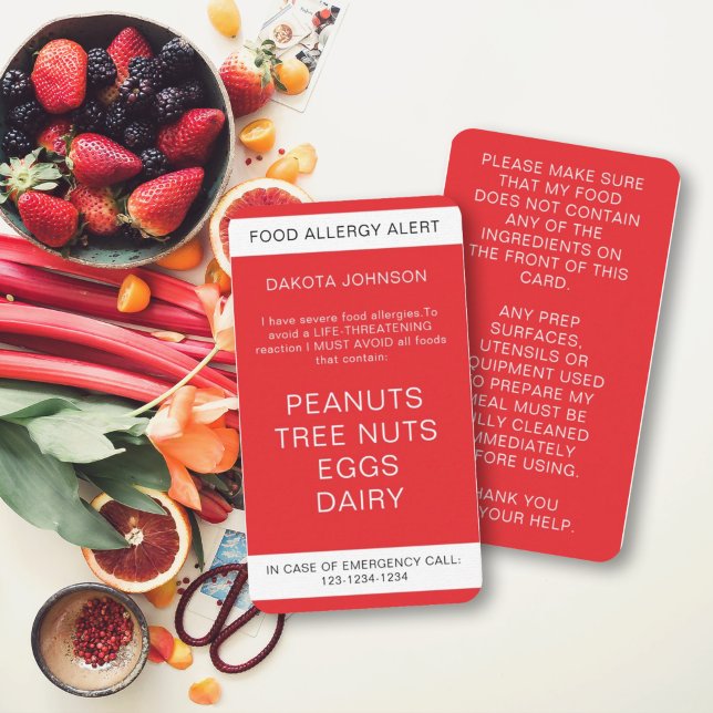 Red Restaurant Food Allergy Alert Kid's Calling Card (Creator Uploaded)