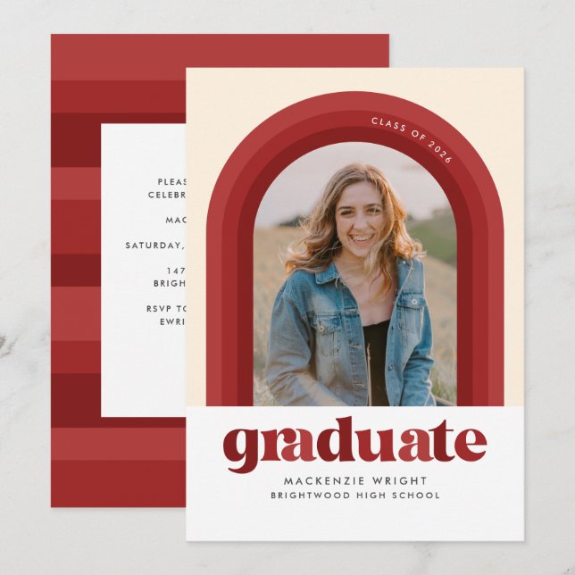 Red Retro Arch Graduation Announcement (Front/Back)