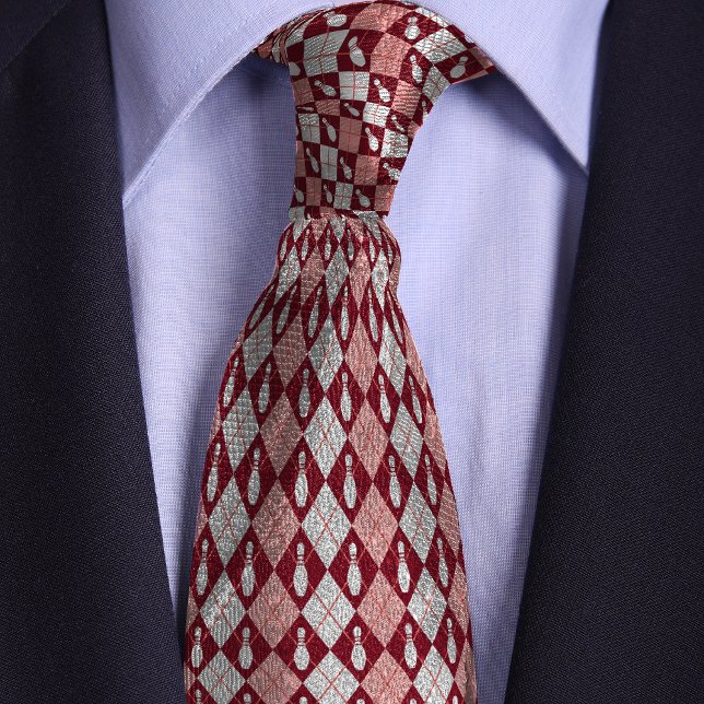 Red Retro Argyle Bowling Pin Tie (Creator Uploaded)