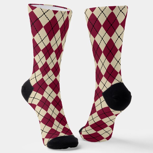 Red Retro Argyle Socks  (Angled)