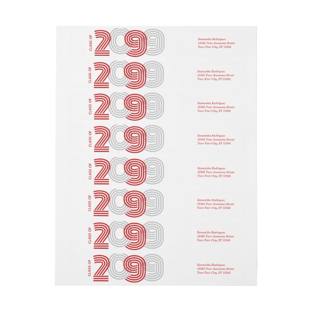 Red Retro Big Numbers Class of Wrap Around Label (Sheet)