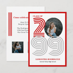 Red Retro Big Numbers Graduation Photo Invitation
