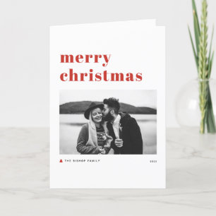 Red Retro Bold Typography Merry Christmas Photo Holiday Card
