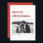 Red Retro Bold Typography Merry Christmas Photo Holiday Card<br><div class="desc">Merry Christmas! Send your holiday wishes to family and friends with this customisable modern Christmas card. It features retro bold typography with a Christmas tree accent. Personalise this photo holiday card by adding your own details. This retro Christmas card is available in other colours.</div>
