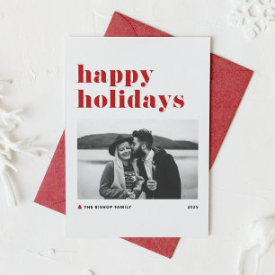 Red Retro Bold Typography Photo Happy Holidays Holiday Card