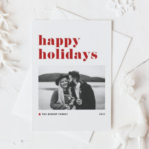 Red Retro Bold Typography Photo Happy Holidays Holiday Postcard