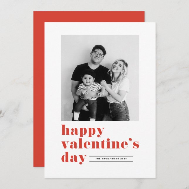 Red Retro Bold Typography Photo Valentine's Day Holiday Card (Front/Back)