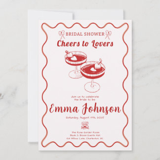 Red Retro Bridal Shower Invitation | Hand Drawn 