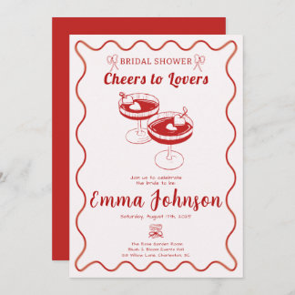 Red Retro Bridal Shower Invitation | Hand Drawn 