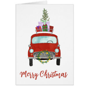 Red Retro Car with Christmas Gifts