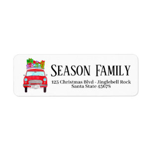 Red Retro Car with Christmas Gifts Return Address Label