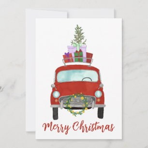 Red retro Car with gifts Holiday Card