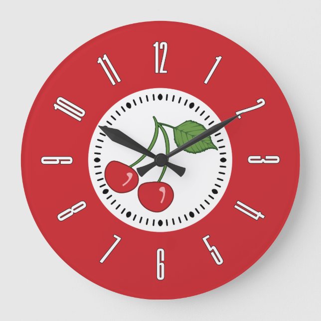 Red Retro Cherry Large Clock (Front)