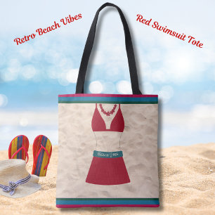 Red Retro Chic Swimsuit Beach Vibes Tote Bag